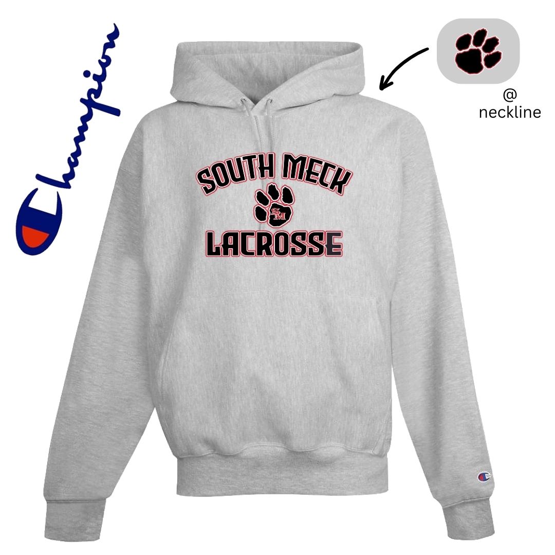 South Meck Lacrosse w/Black Paw - 12 oz Champion Hoodie